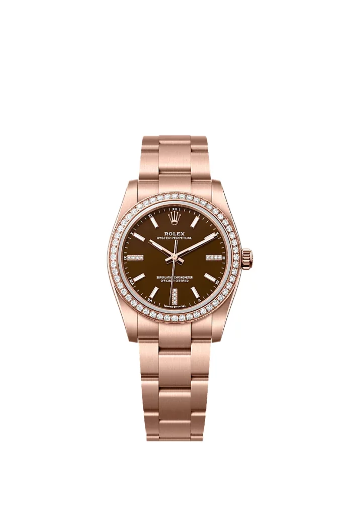 Rolex Oyster Perpetual 34 Oyster, 34 mm, or Everose et diamants