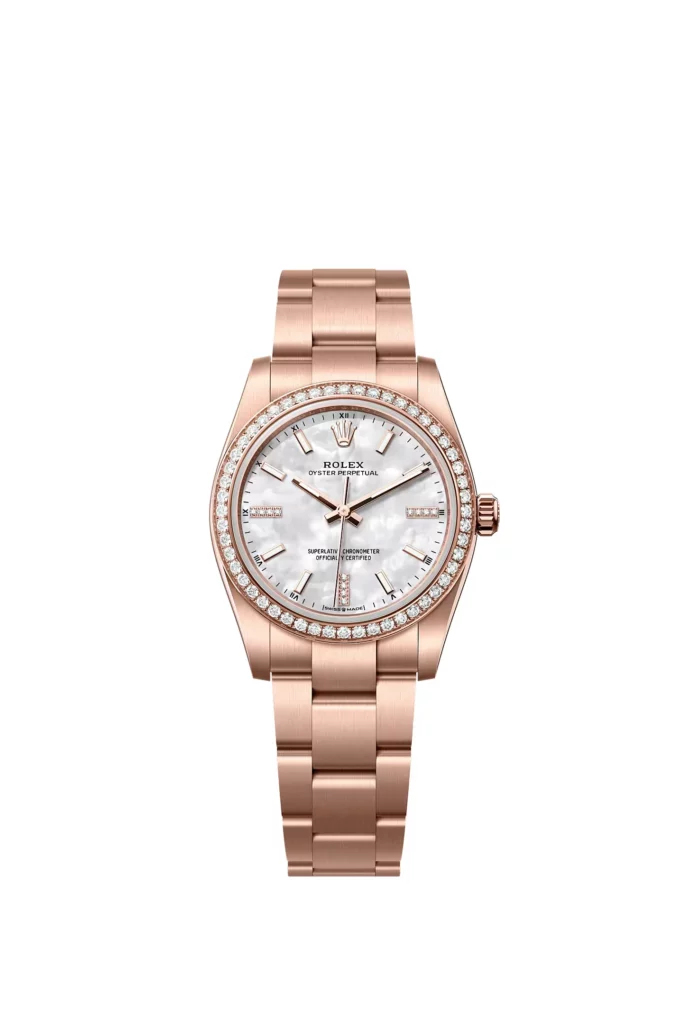 Rolex Oyster Perpetual 34 Oyster, 34 mm, or Everose et diamants