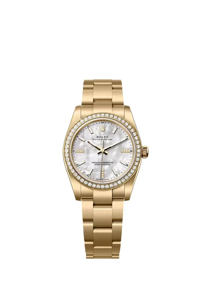 Rolex Oyster Perpetual 34 Oyster, 34 mm, or jaune et diamants