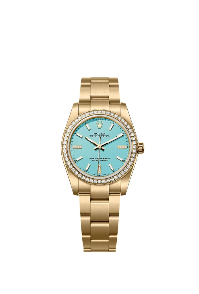 Rolex Oyster Perpetual 34 Oyster, 34 mm, or jaune et diamants