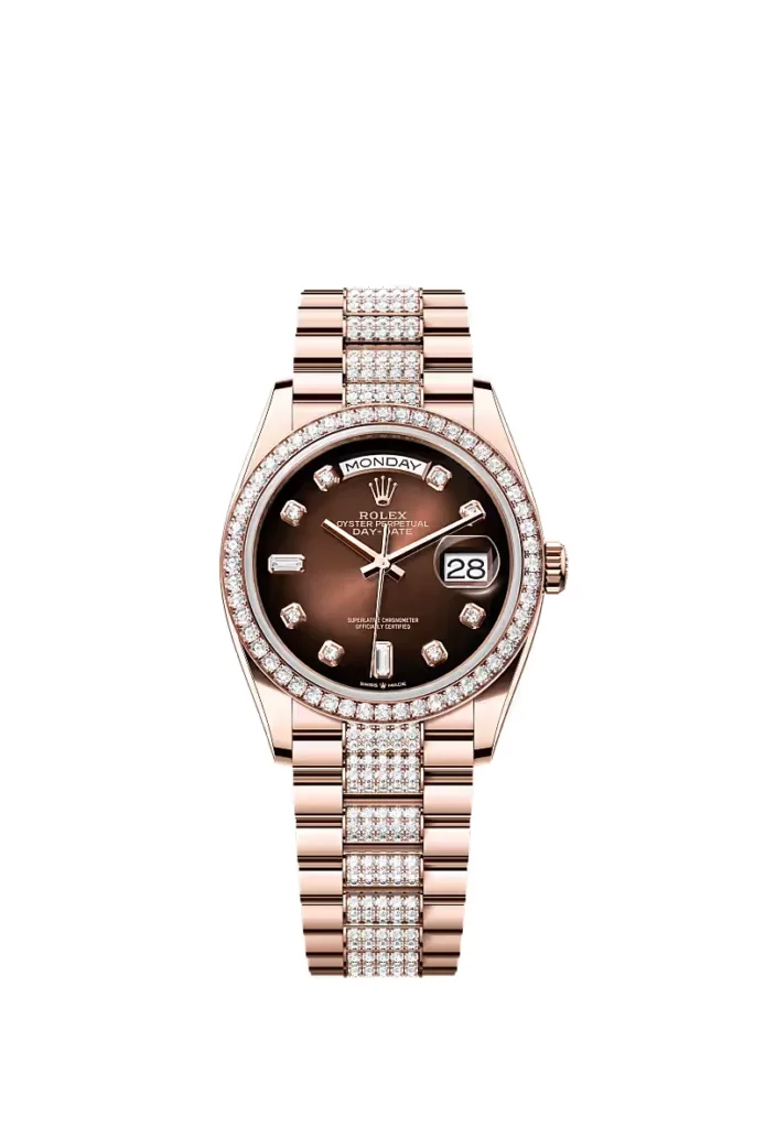 Rolex Day-Date 36 Oyster, 36 mm, or Everose et diamants