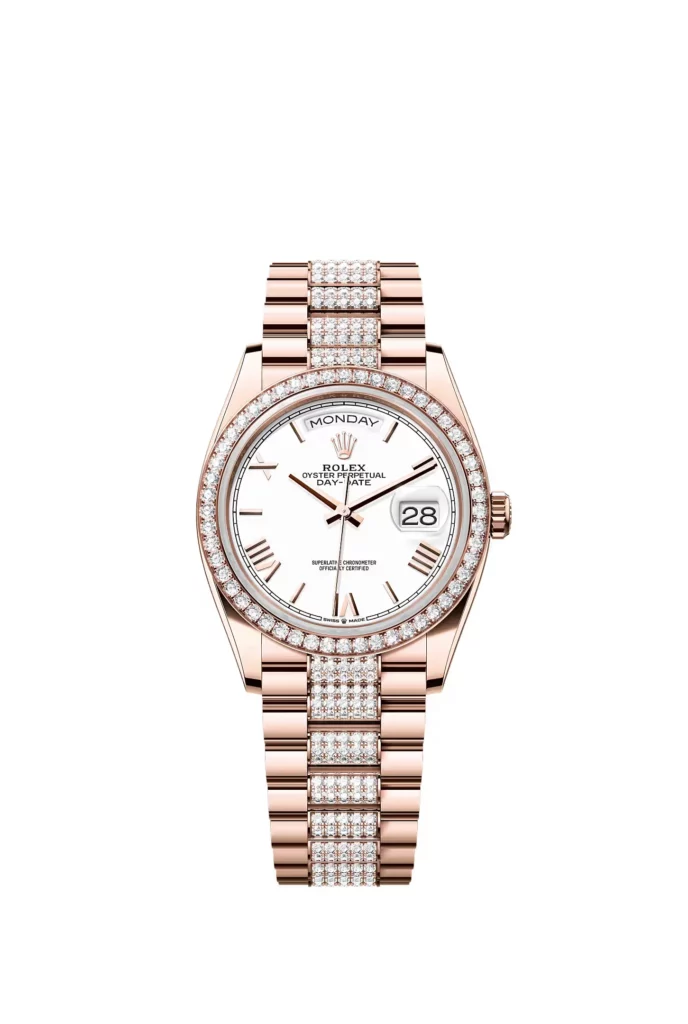 Rolex Day-Date 36 Oyster, 36 mm, or Everose et diamants