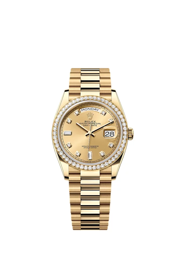 Rolex Day-Date 36 Oyster, 36 mm, or jaune et diamants