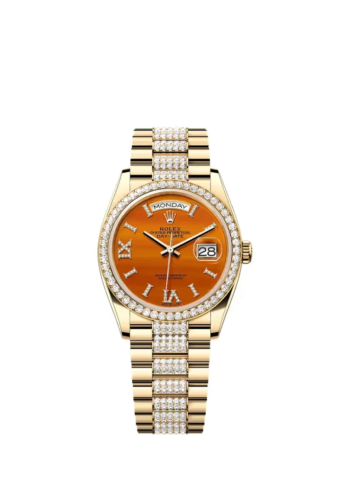 Rolex Day-Date 36 Oyster, 36 mm, or jaune et diamants