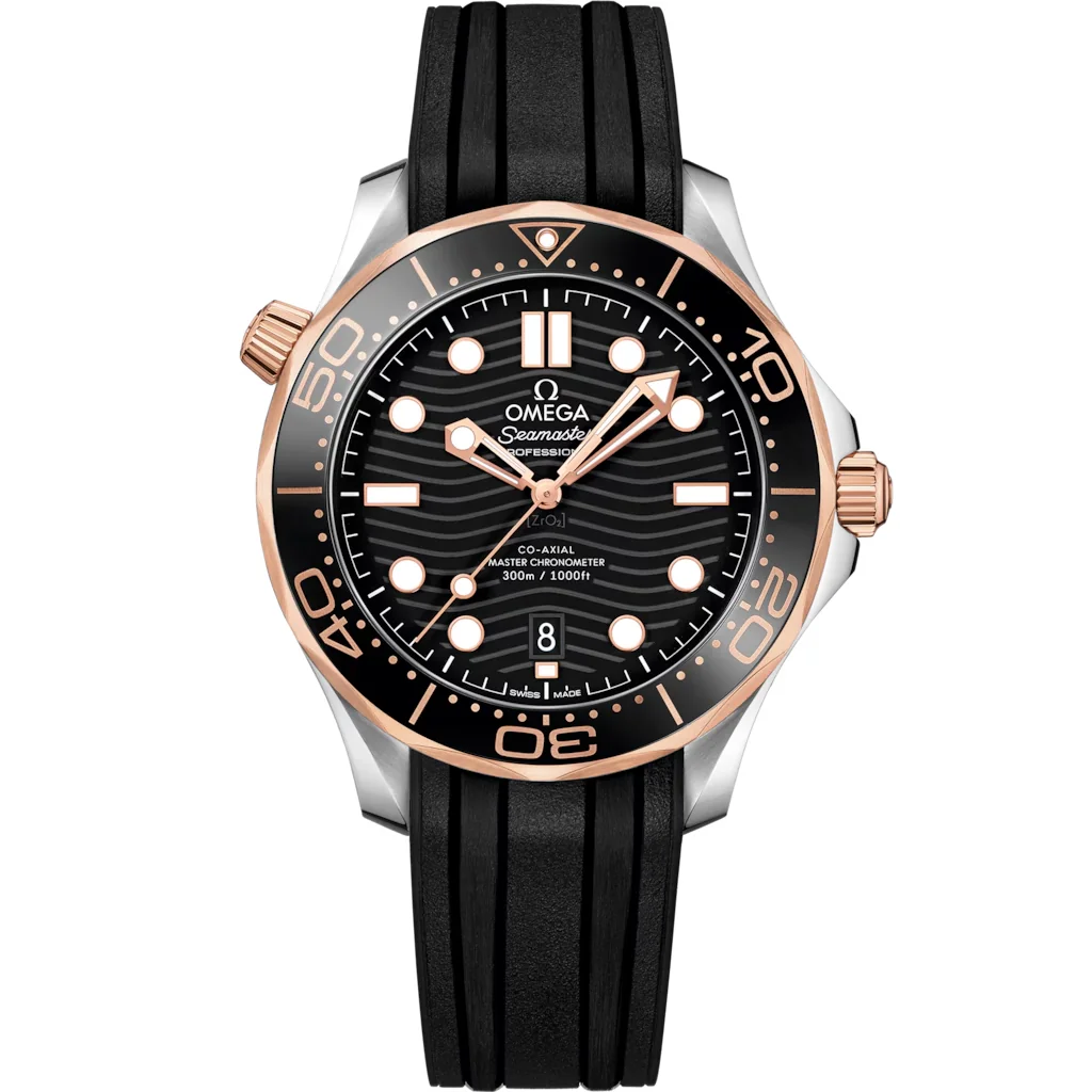 Omega Seamaster Diver 300M 42 mm, acier - or « Sedna™ » sur bracelet caoutchouc