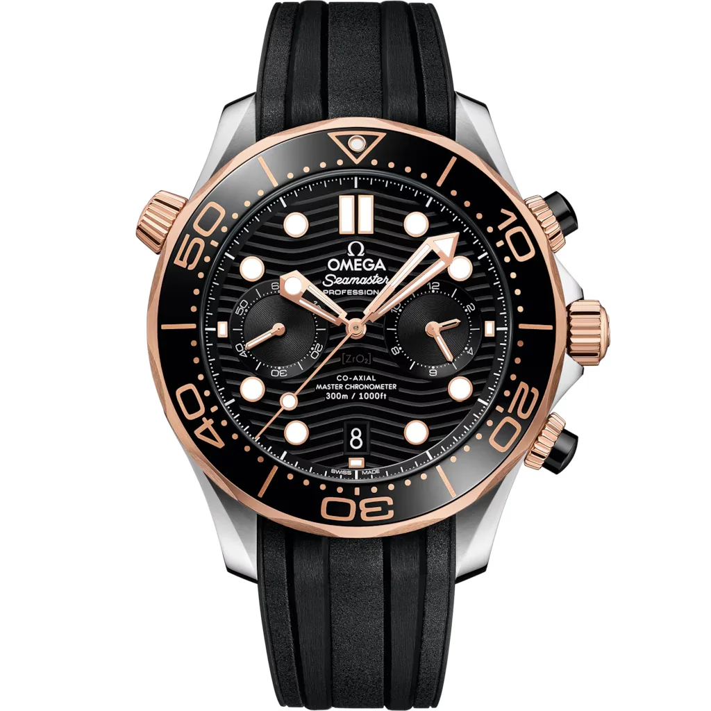 Omega Seamaster Diver 300M 44 mm, acier - or « Sedna™ » sur bracelet caoutchouc