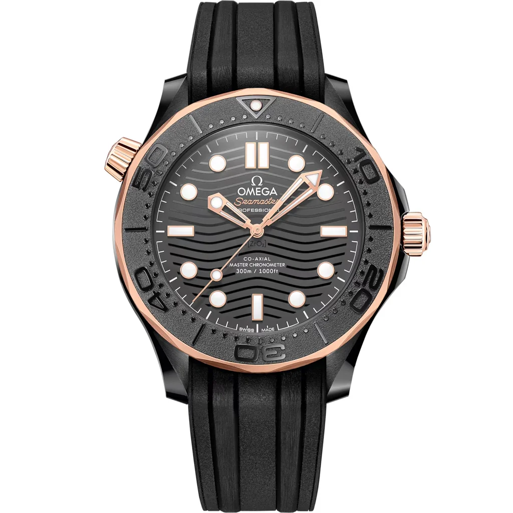 Omega Seamaster Diver 300M 43,5 mm, céramique noire sur bracelet caoutchouc