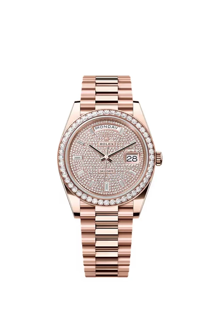 Rolex Day-Date 40 Oyster, 40 mm, or Everose et diamants
