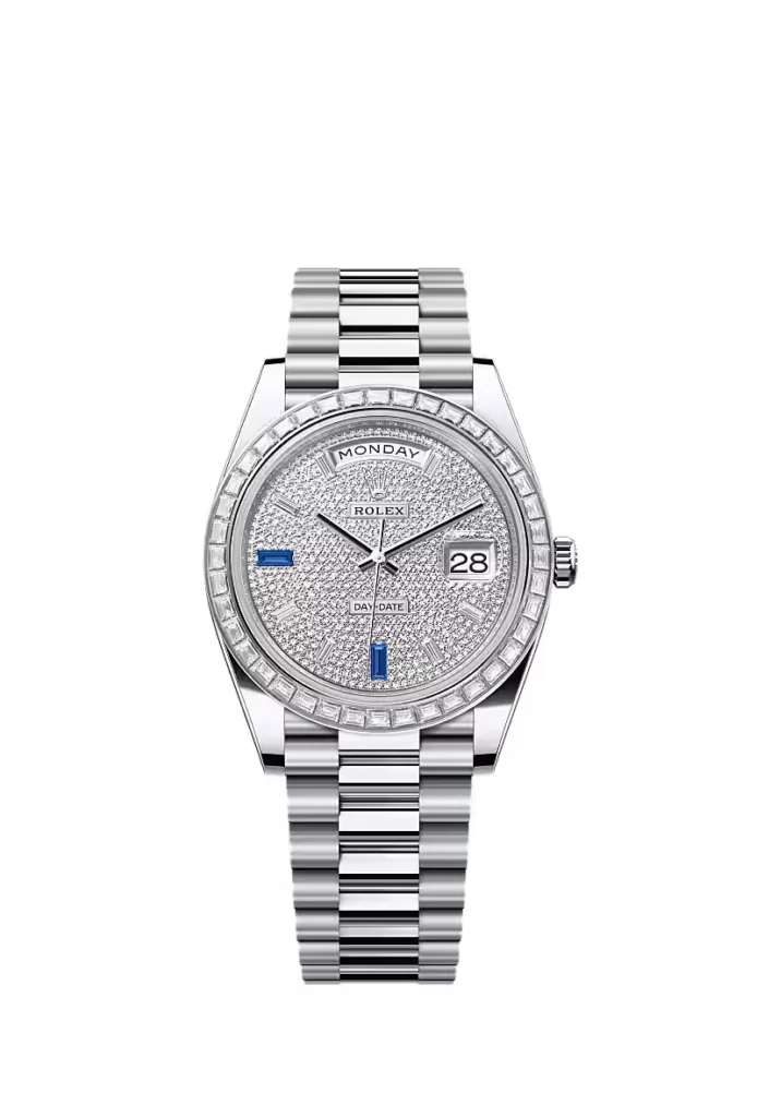 Rolex Day-Date 40 Oyster, 40 mm, platine et diamants