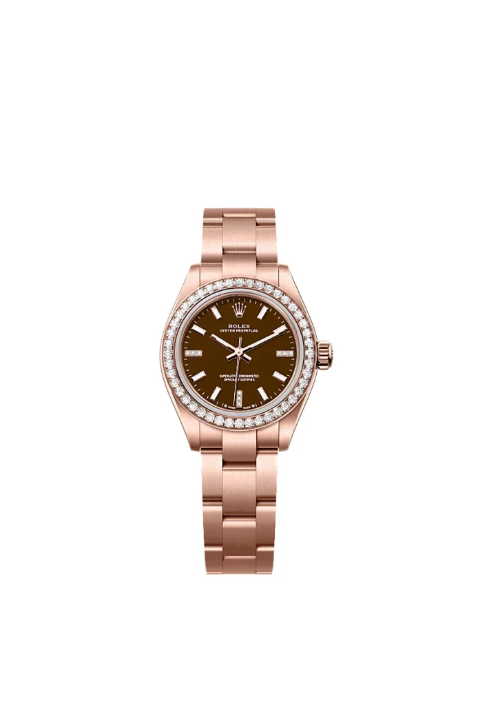 Rolex Oyster Perpetual 28 Oyster, 28 mm, or Everose et diamants