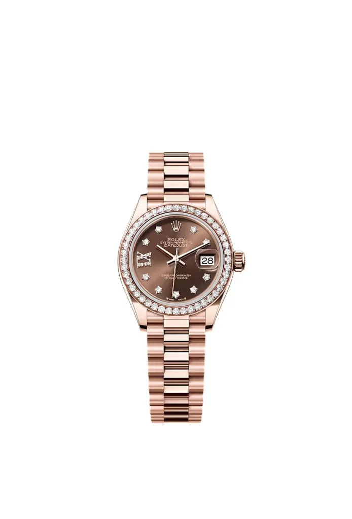 Rolex Lady-Datejust Oyster, 28 mm, or Everose et diamants