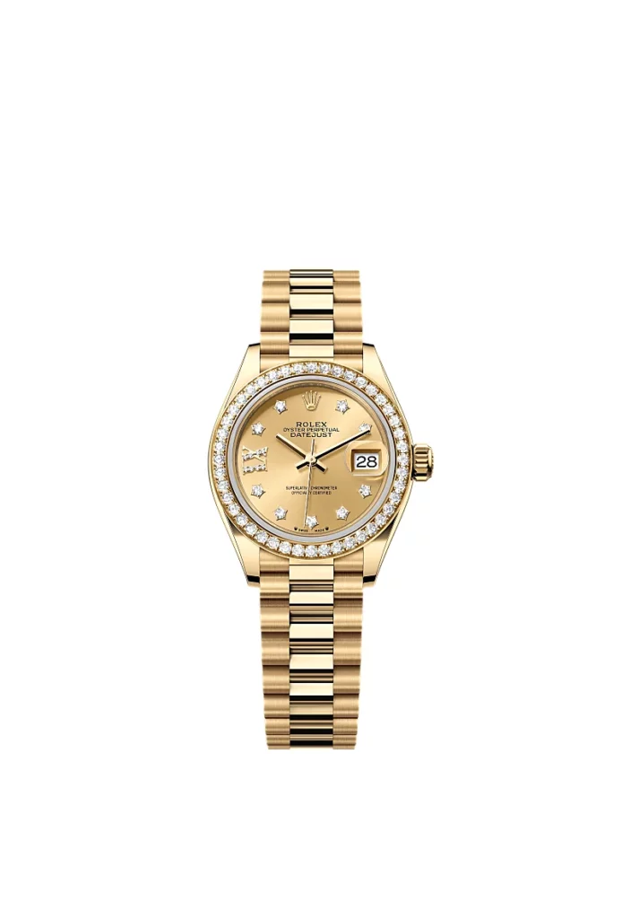 Rolex Lady-Datejust Oyster, 28 mm, or jaune et diamants