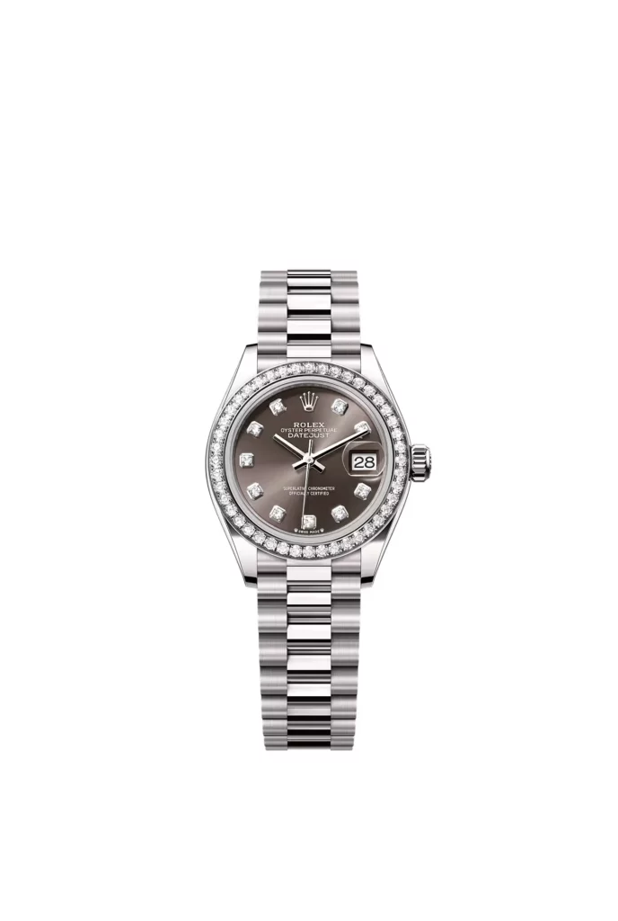 Rolex Lady-Datejust Oyster, 28 mm, or gris et diamants