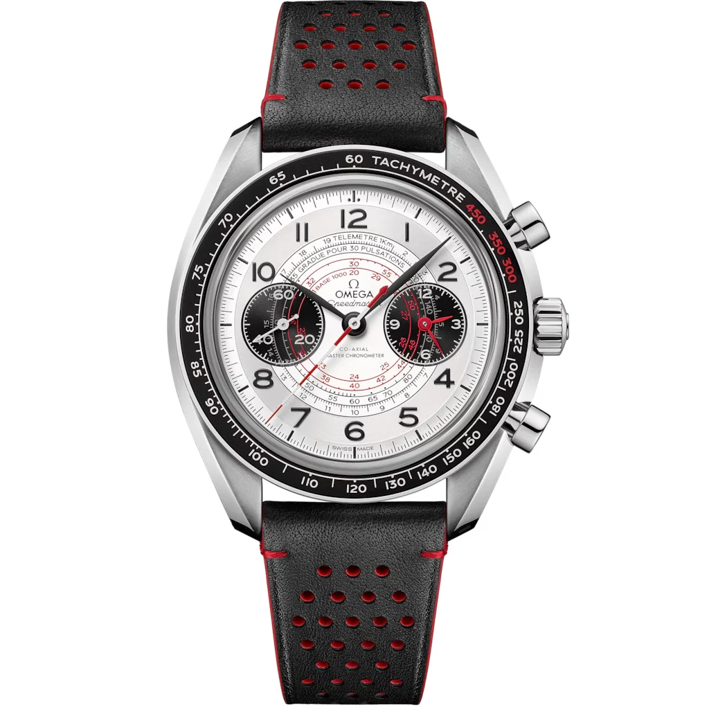 Omega Speedmaster Chronoscope 43 mm, acier sur bracelet en cuir