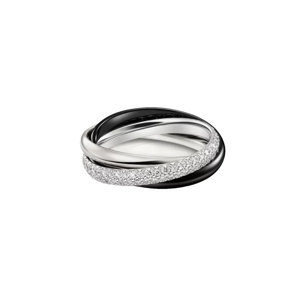 Bague Trinity, céramique, petit modèle, semi-pavée