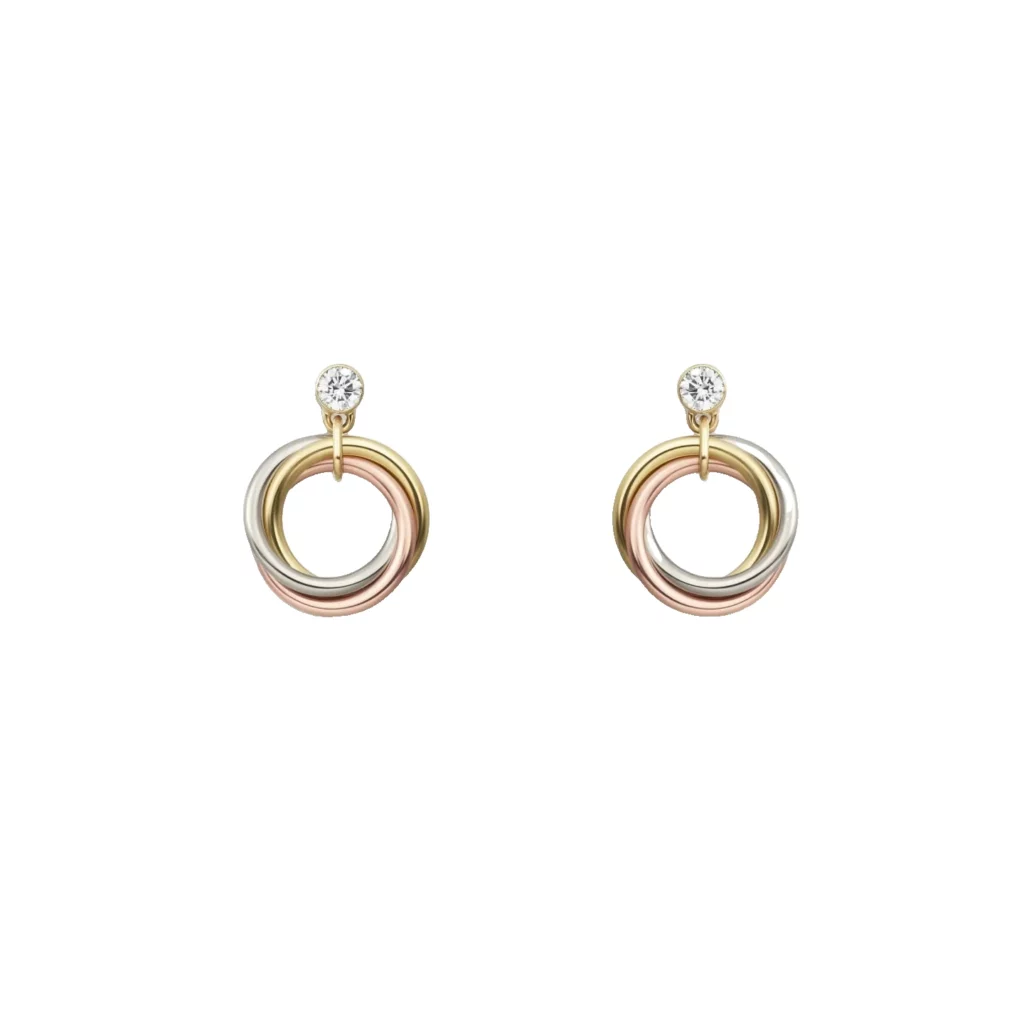Boucles d'oreilles Trinity, diamants taille brillant